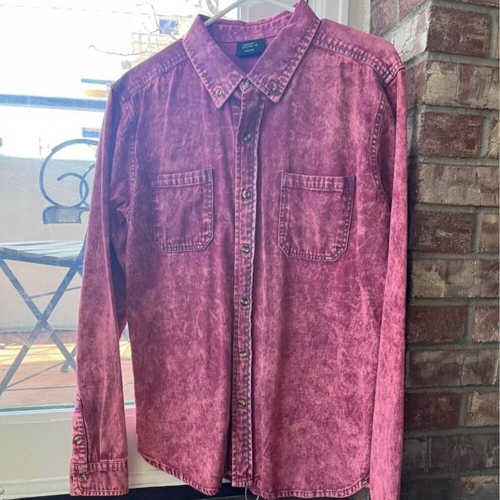 Jiberish Button Up - Light Red - Acid Wash (MEDIUM)